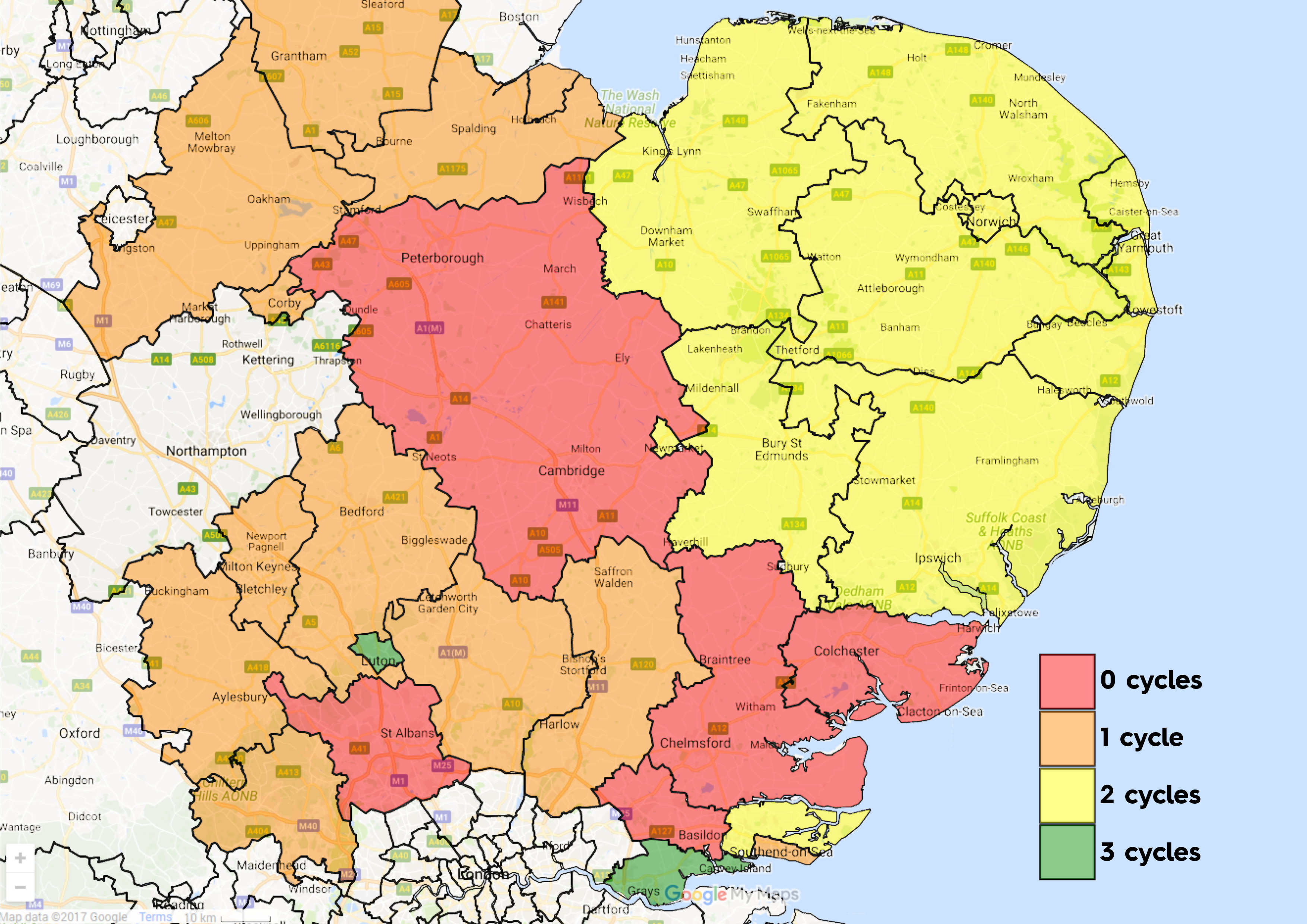 East Anglia CCG Map Feb19 IVF Cycles 
