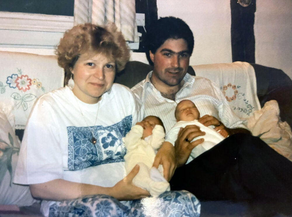 Angela and Martin with Bourn Hall twins Nikki and Becky years ago web