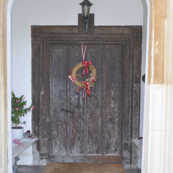 Bourn Hall front door with wreath - Merry Christmas