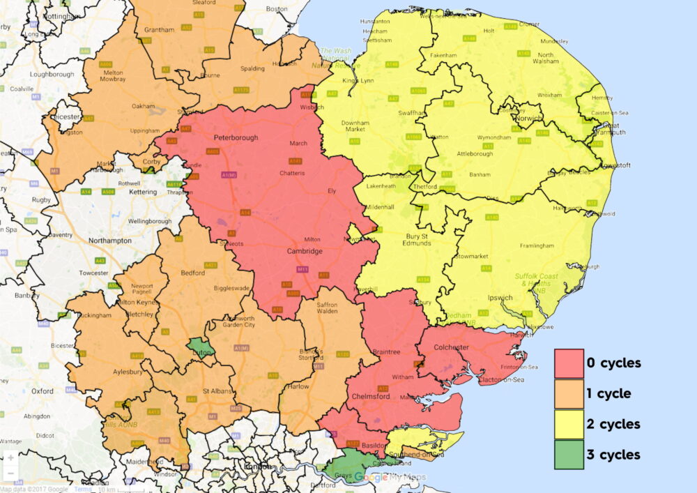 East Anglia CCG map Apr19 IVF postcode lottery Cycles