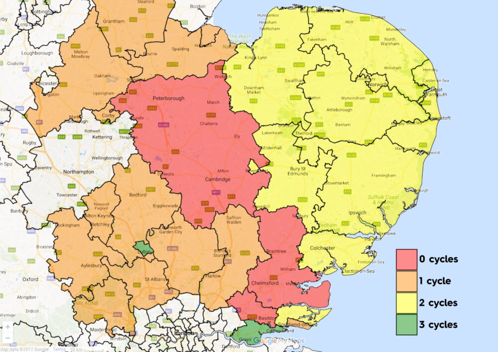 East Anglia CCG map Feb 2020 funding options for IVF