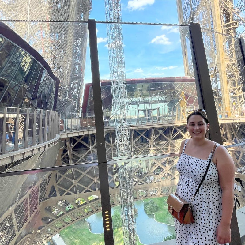 Ellie Hurn to take London Landmarks Skyscraper Challenge seen here at the top of the Eiffel Tower