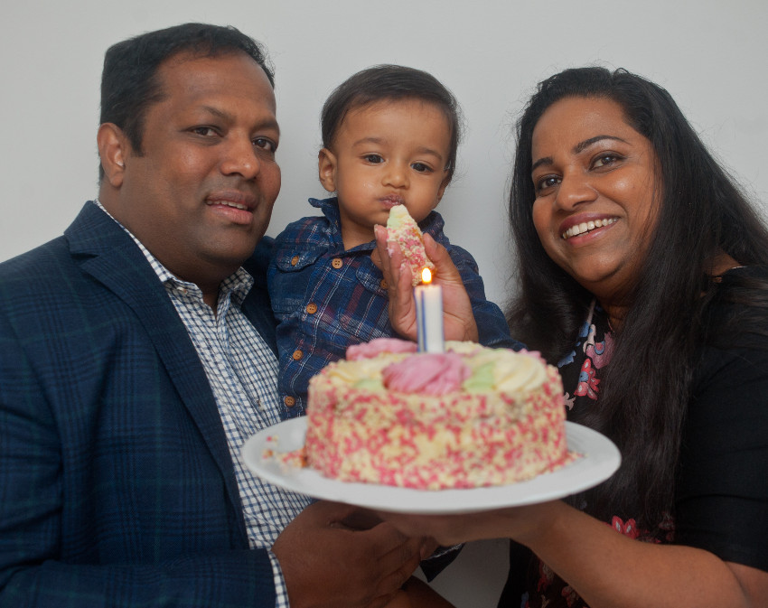 Prasad and Krishani with Thimath and his birthday cake