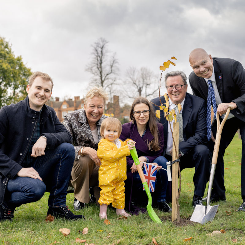 Celebrating 50 years of the British Fertility Society Tasha, Ryan and Lyla with Mike Macnamee (Bourn Hall), Julie Spence (Lord-Lieutenant of Cambridgeshire) and Bryan Woodward (British Fertility Society)